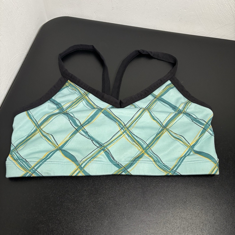 Brooks Athletic Sports‎ Bra Racerback Blue Geometric Size Medium Running